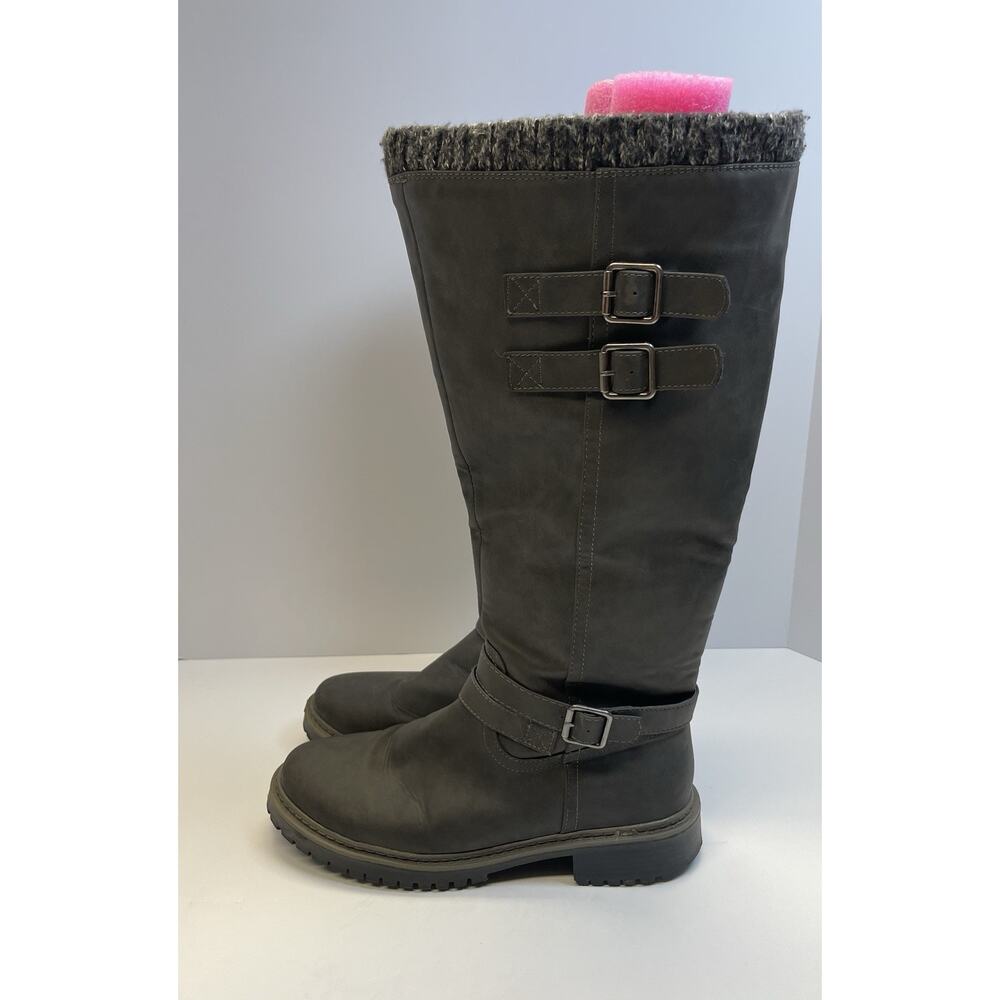 JustFab Noel buckle-detailed tall boots in dark grey
